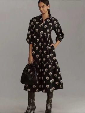 Maeve Black Floral Maxi Shirt Dress